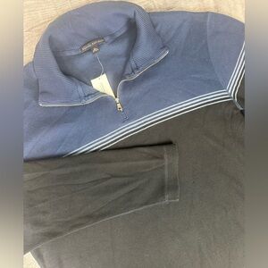 NWT Banana Republic 1/4 Zip Sweater Men XL Navy Black Colorblock Academia Preppy